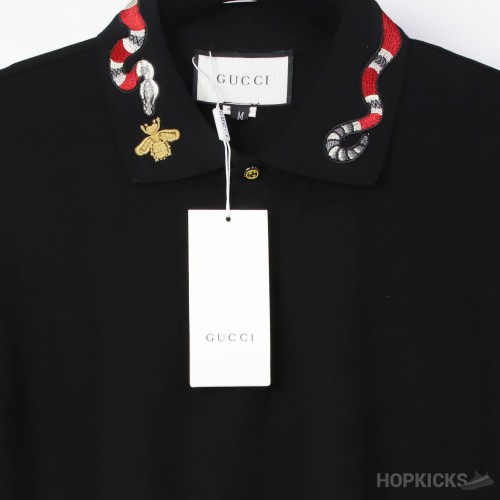 G*cci Snake Embroidery Polo Shirt Black